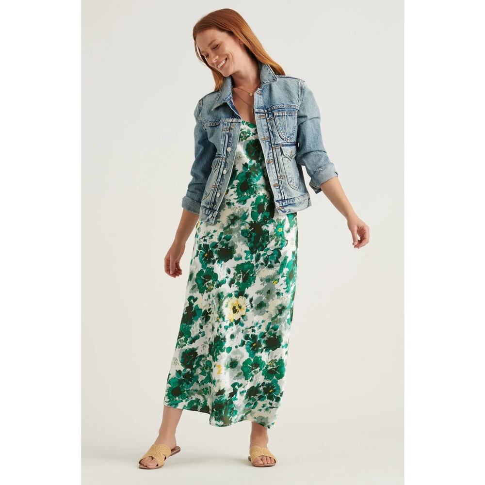 NWT Lucky Brand Natalie Green Floral Slip Maxi Dress - M